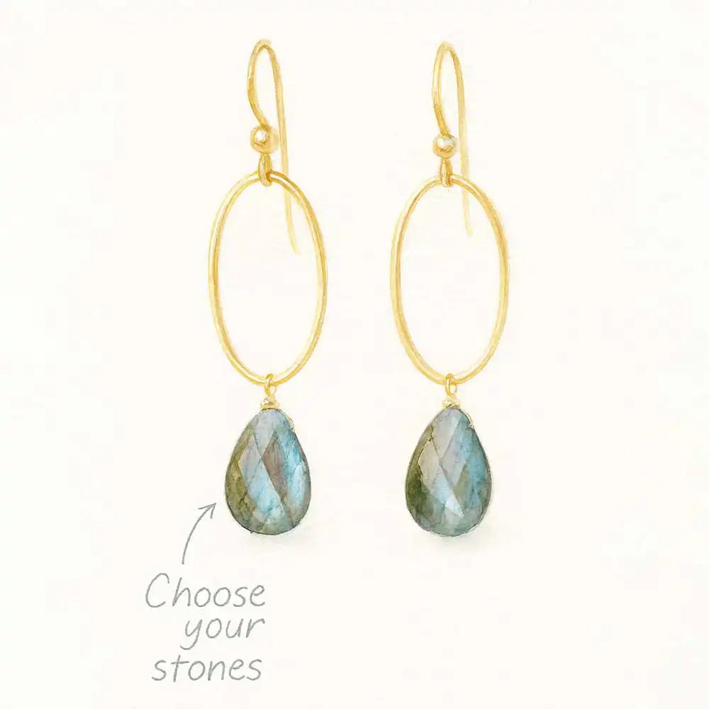 Eleanor custom gemstone drop earring illustration showing stone and metal options
