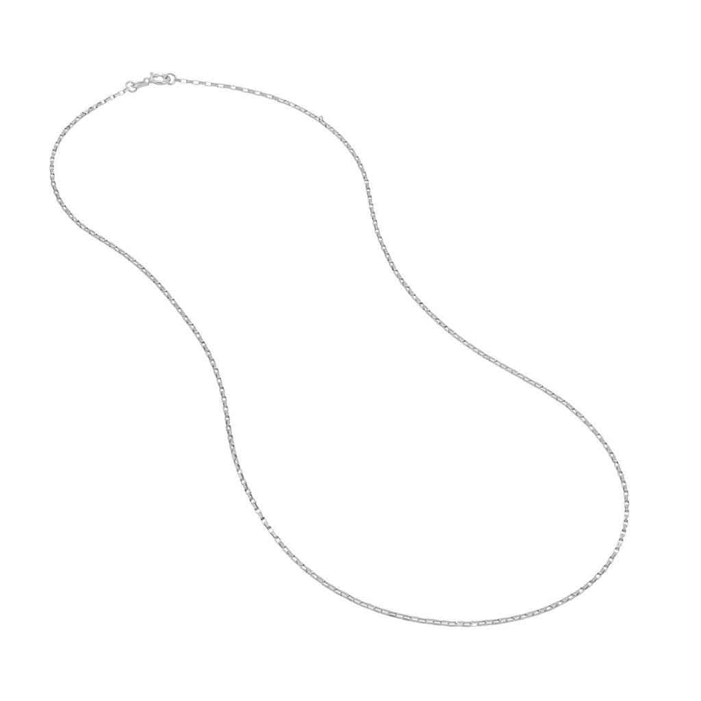 Elongated box chain in 14K white gold, clean link structure detail variant--Sterling-silver variant--16in variant--18in variant--20in variant--7in variant--24in