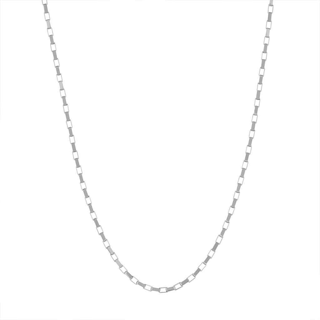 14K white gold elongated box chain, minimalist chain necklace variant--Sterling-silver variant--16in variant--18in variant--20in variant--7in variant--24in