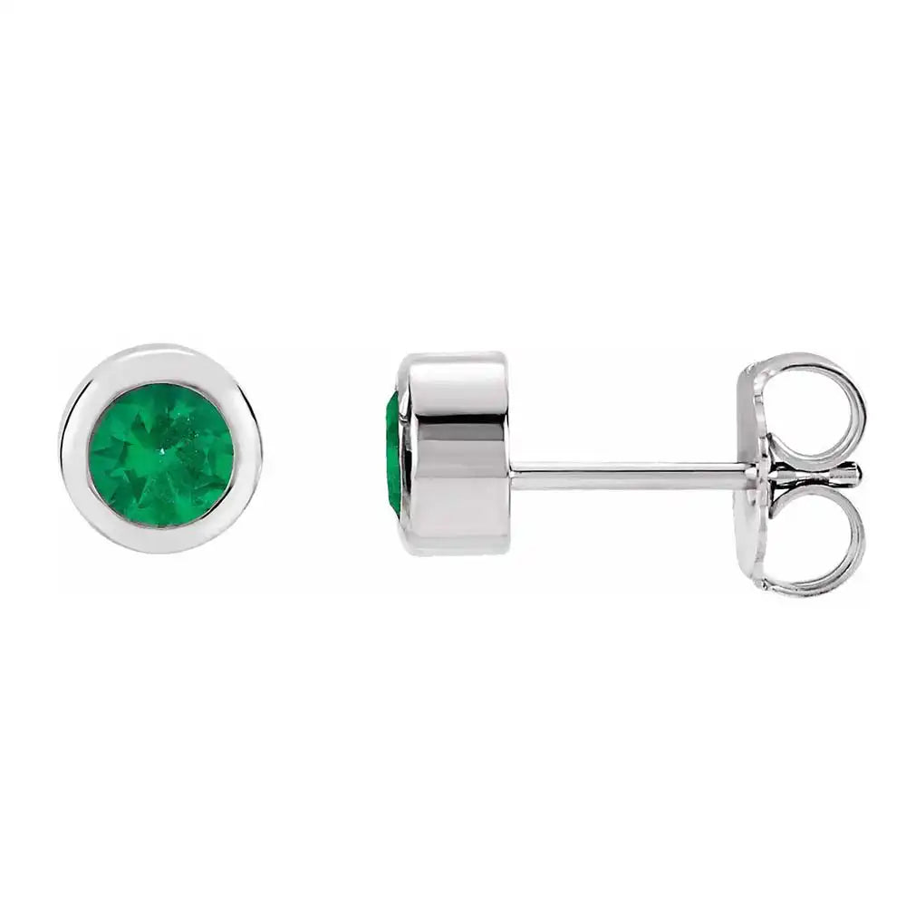 Emerald bezel stud earrings side view in sterling silver variant--Sterling-silver