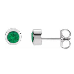 Emerald bezel stud earrings side view in sterling silver variant--Sterling-silver