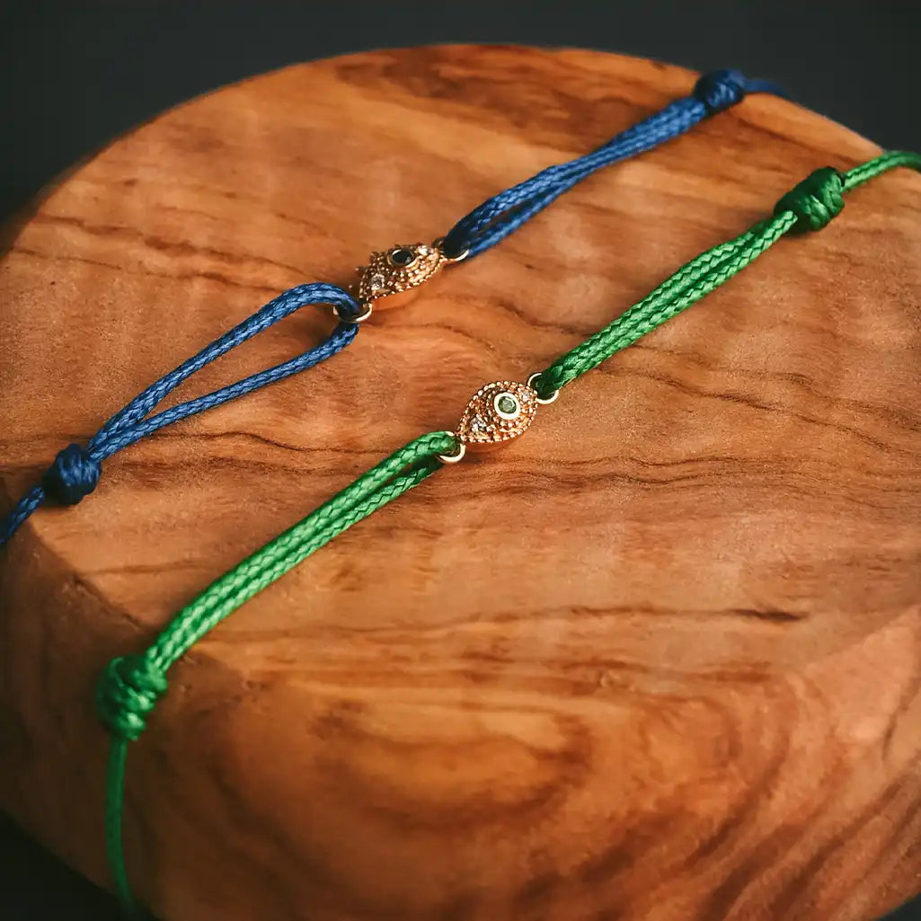 Stacked gemstone and diamond evil eye bracelets