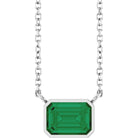 Emerald-cut May birthstone necklace in white gold