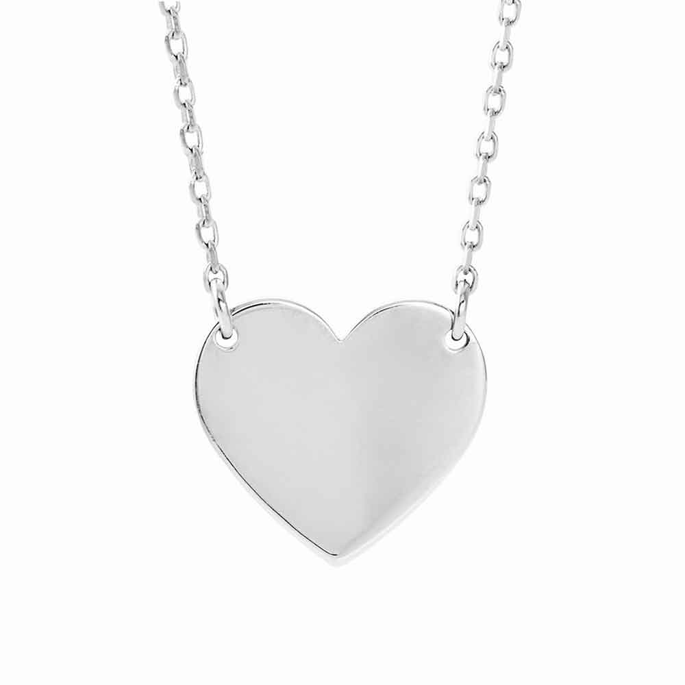 Sterling silver engraved heart necklace shown on white background