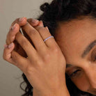 gemstone ring shown on model, ideal for stacking, handcrafted in the US