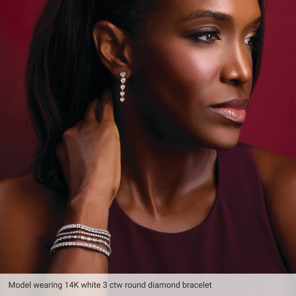Eco-friendly lab-grown diamond tennis bracelet, on model