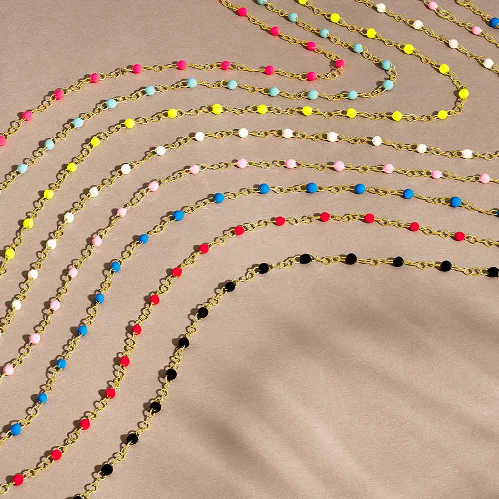 Bright enamel bead necklaces in several different colors