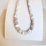 Grey sapphire bead strand necklace in gold-fill, detail of natural grey tones variant--Grey-Sapphire