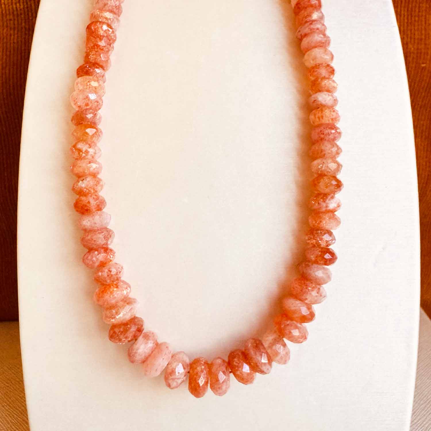 Sunstone beaded necklace in gold-fill, warm orange-gold shimmer of natural sunstone beads variant--Sunstone