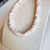White sapphire beaded necklace in gold-fill, close-up of faceted white sapphire beads variant--White-Sapphire