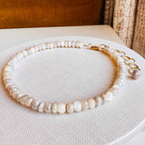 White sapphire bead strand necklace, detail of clarity and natural brilliance variant--White-Sapphire