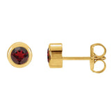 Garnet bezel stud earrings side view in 14K yellow gold variant--14K-yellow-gold variant--Garnet