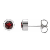 Garnet bezel stud earrings side view in 14K white gold variant--14K-white-gold variant--Garnet