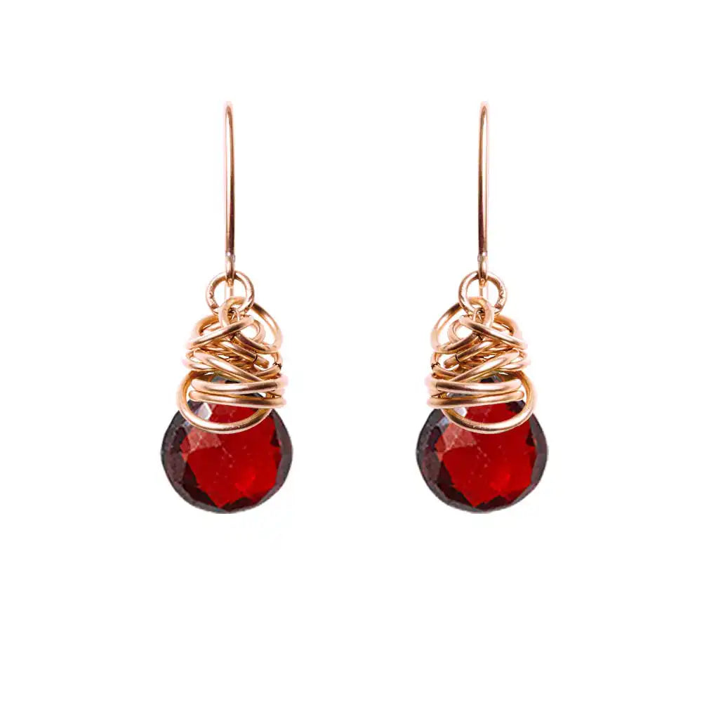 Garnet dangle earrings in rose gold-fill, blush metal with deep wine-red garnet stone variant--Rose-Gold-fill