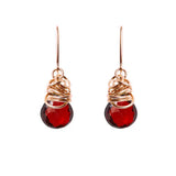 Garnet dangle earrings in rose gold-fill, blush metal with deep wine-red garnet stone variant--Rose-Gold-fill