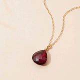 Garnet drop necklace in gold-fill, genuine garnet gemstone pendant