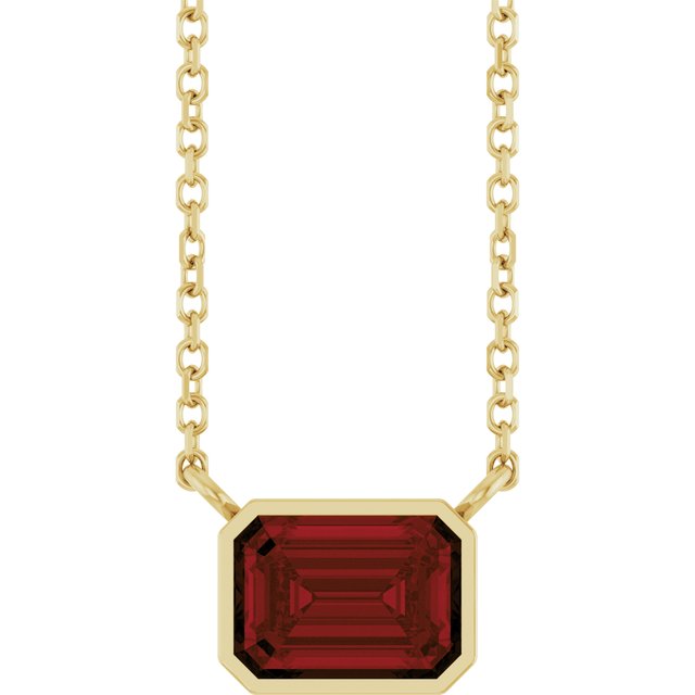 East West garnet necklace in 14K yellow gold