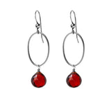 Garnet gemstone hoop earrings in oxidized silver, hand-cut deep red stone, handmade in the USA variant--Oxidized-sterling-silver