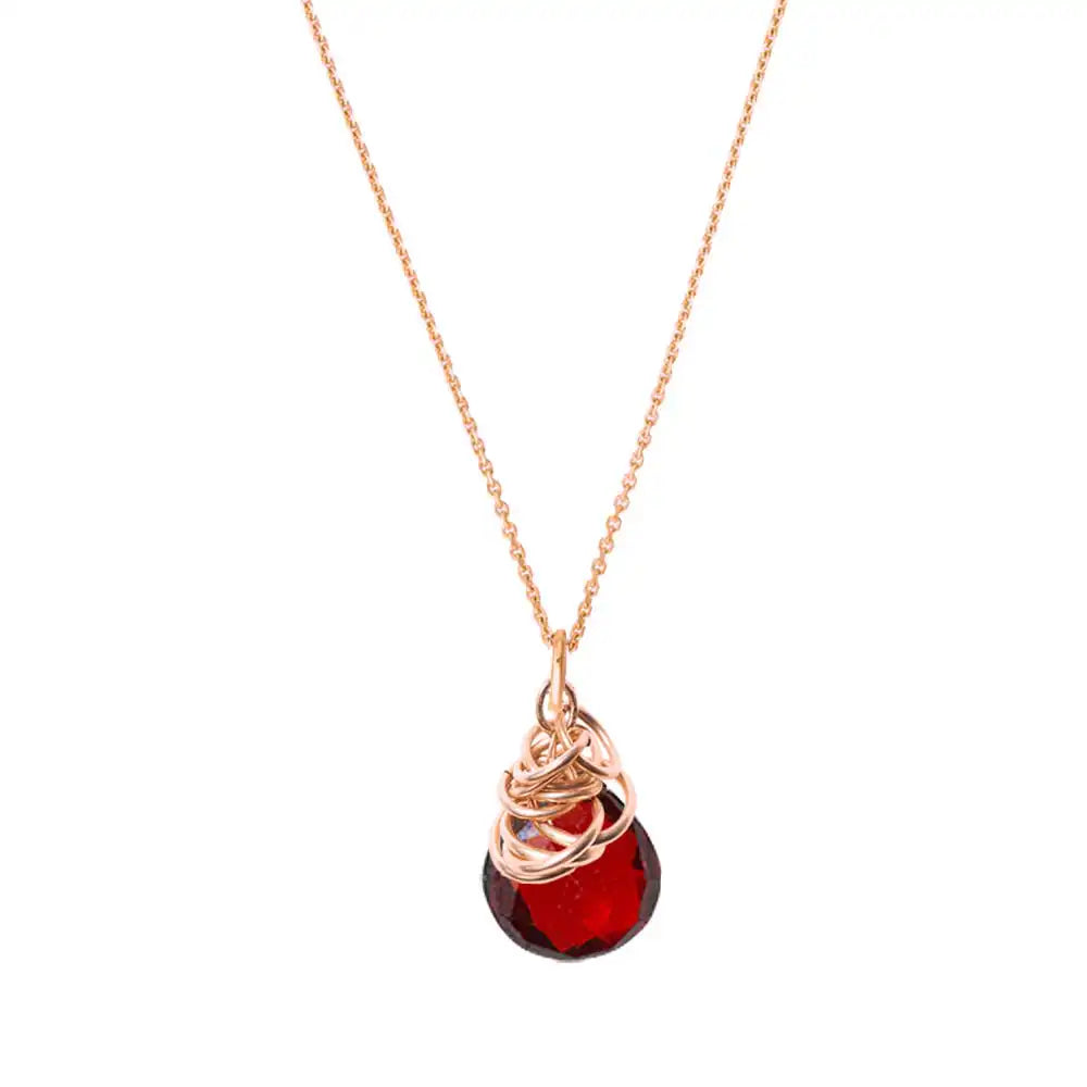 Natural garnet pendant necklace in 14K gold-fill, detail view Gold-fill variant--Rose-Gold-fill