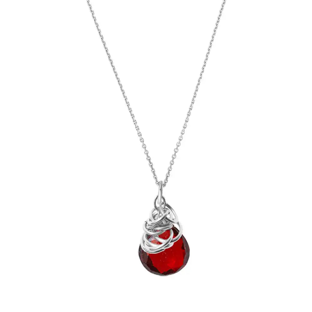 Natural garnet pendant necklace in sterling silver, flat lay on neutral background variant--Garnet variant--Sterling-silver