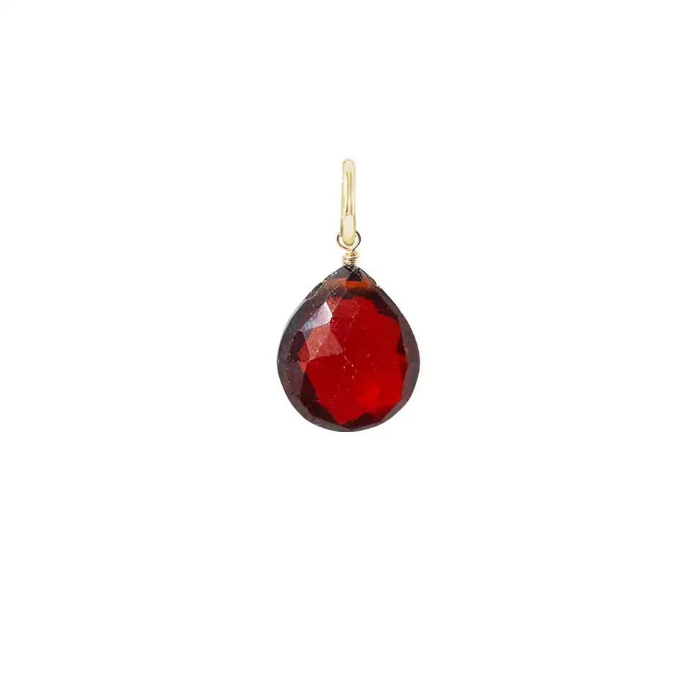 gold-fill-wrapped garnet briolette charm in 12mm, ideal for meaningful gemstone jewelry. variant--Garnet variant--Gold-fill variant--Large