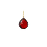 gold-fill-wrapped garnet briolette charm in 12mm, ideal for meaningful gemstone jewelry. variant--Garnet variant--Gold-fill variant--Large
