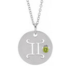 Dainty Gemini zodiac pendant and gemstone charm necklace in polished 14K white gold.