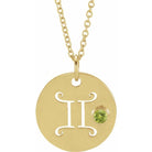 Gemini zodiac necklace in 14K gold with natural peridot gemstone