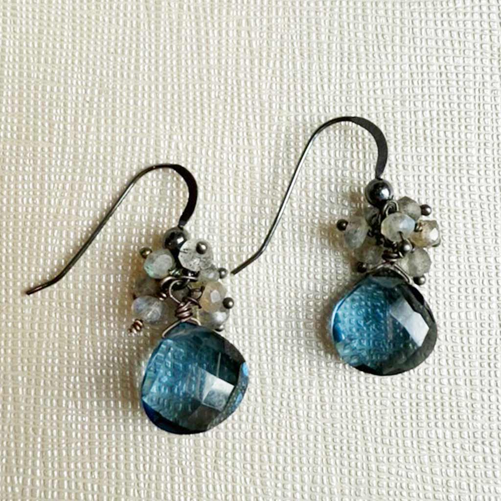 London blue topaz gemstone cluster drop earring, product view Topaz variant--London-Topaz