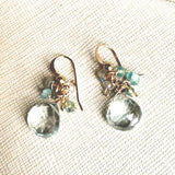 Prehnite gemstone cluster drop earring in gold-fill, product view variant--Aquamarine