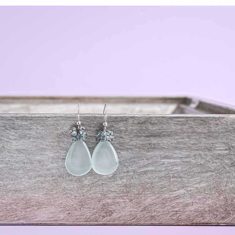 Chalcedony gemstone cluster earring in gold-fill, product detail variant--Chalcedony