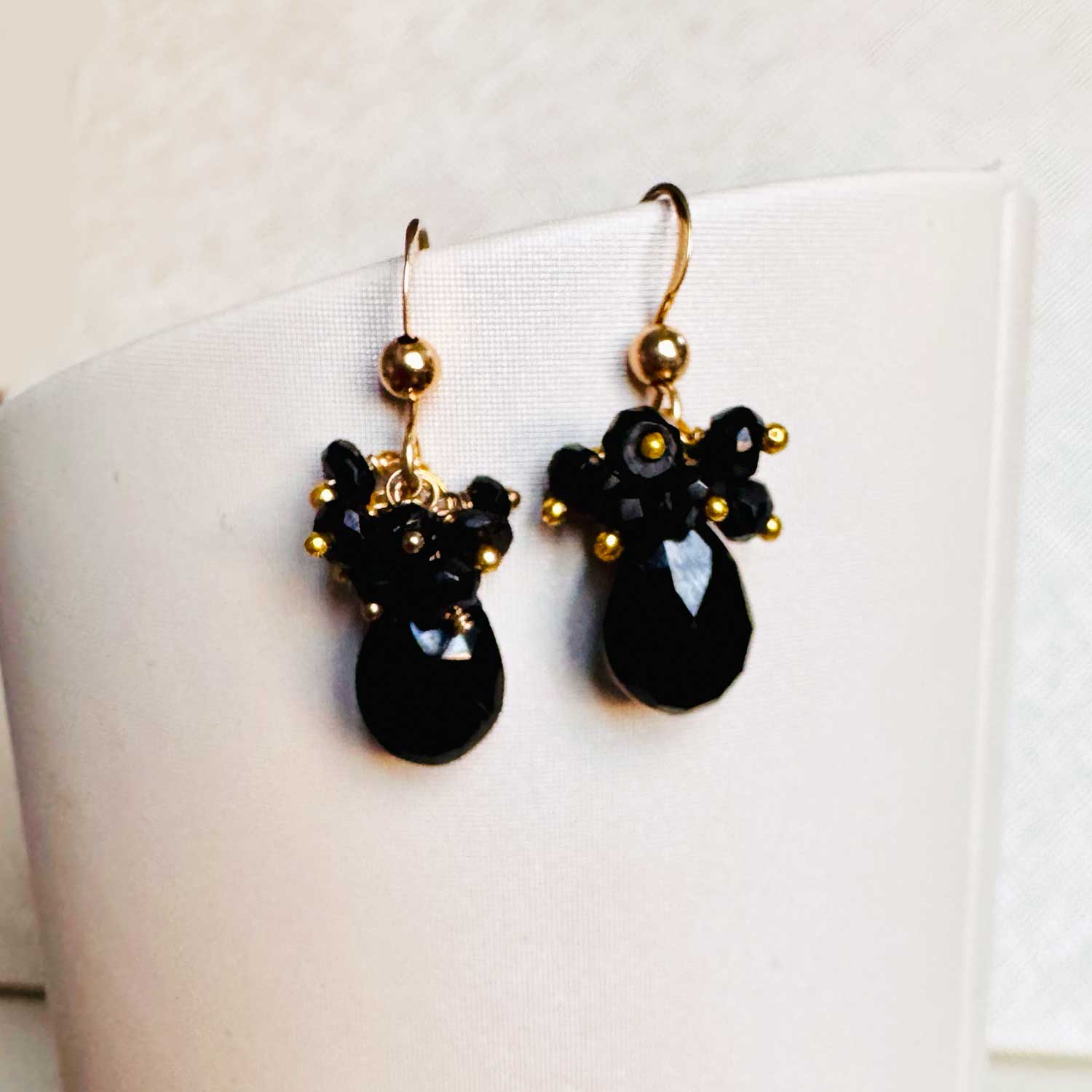 Gemstone cluster earring in oxidized sterling silver with natural stone cluster variant--Onyx