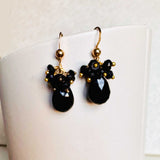 Gemstone cluster earring in oxidized sterling silver with natural stone cluster variant--Onyx
