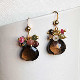 Smokey topaz gemstone cluster drop earring, product view Topaz variant--Smokey-Topaz