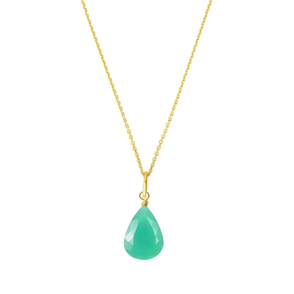 Chrysoprase pendant necklace in gold-fill with delicate chain variant--Gold-fill variant--Chrysoprase 