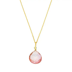 Pink Topaz drop necklace in gold-fill, side angle variant--Gold-fill variant--Pink-Topaz