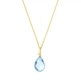 Swiss Blue Topaz drop necklace in gold-fill, styled for layering variant--Gold-fill variant--Swiss-Topaz