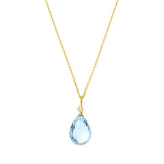 Swiss Blue Topaz drop necklace in gold-fill, styled for layering variant--Gold-fill variant--Swiss-Topaz