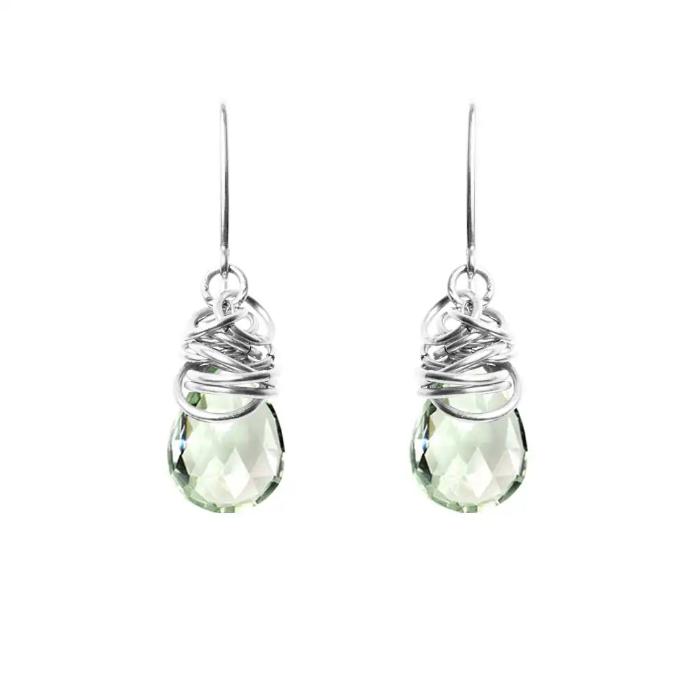 Green amethyst dangle earrings in sterling silver, soft green stone in clean silver bezel setting variant--Sterling-silver