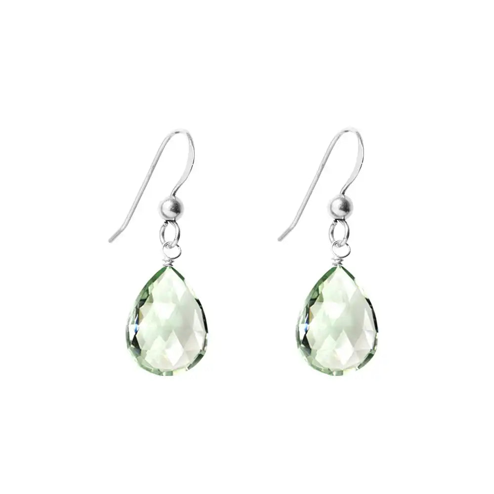 Green Amethyst drop earrings in 14K white gold, 11mm genuine Prasiolite gemstone, 1.5-inch drop, handmade in Colorado variant--14K-white-gold