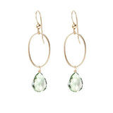 Green Amethyst gemstone hoop earrings in 14K gold-fill, hand-cut pale green stone, handmade in the USA variant--Gold-fill