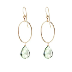 Green Amethyst gemstone hoop earrings in 14K gold-fill, hand-cut pale green stone, handmade in the USA variant--Gold-fill
