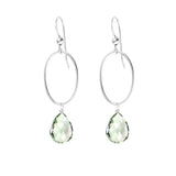 Green Amethyst gemstone hoop earrings in sterling silver, hand-cut pale green stone, handmade in the USA variant--Sterling-silver