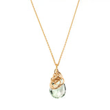 Natural green amethyst pendant necklace in 14K gold-fill, side view detail variant--Gold-fill