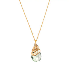 Natural green amethyst pendant necklace in 14K gold-fill, side view detail variant--Gold-fill