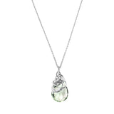 Natural green amethyst pendant necklace in sterling silver, flat lay on neutral background variant--Sterling-silver