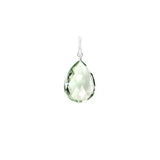 Natural green amethyst 11mm briolette charm in sterling silver, flat lay on neutral background variant--Sterling-silver variant--Large