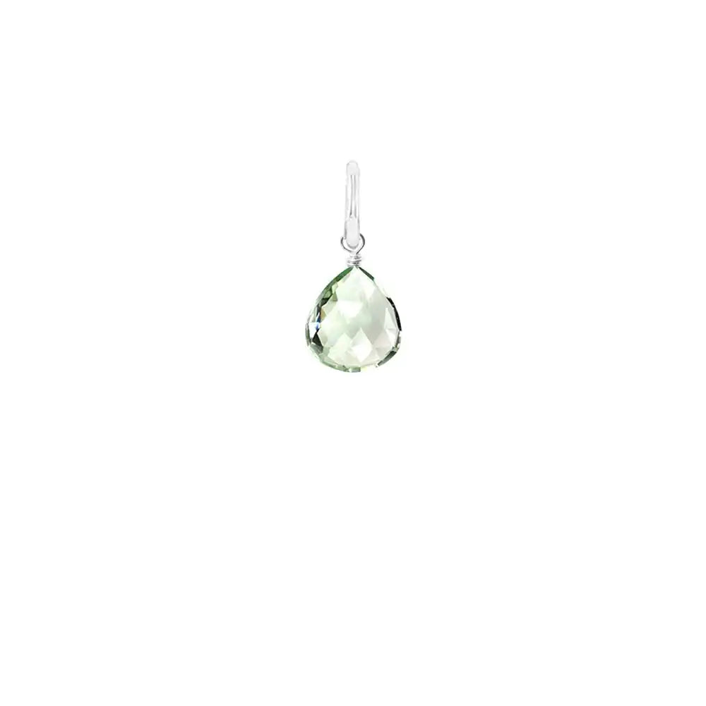 Dainty 12mm briolette charm made from natural green amethyst, set in sterling silver for layering. variant--Sterling-silver variant--Small