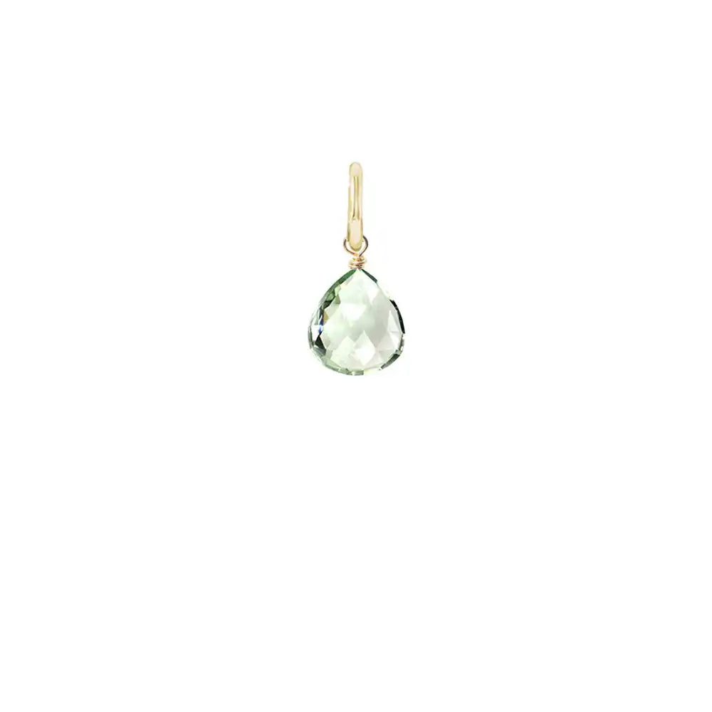 Dainty 12mm briolette charm made from natural green amethyst, set in gold-fill for layering. variant--Gold-fill variant--Small