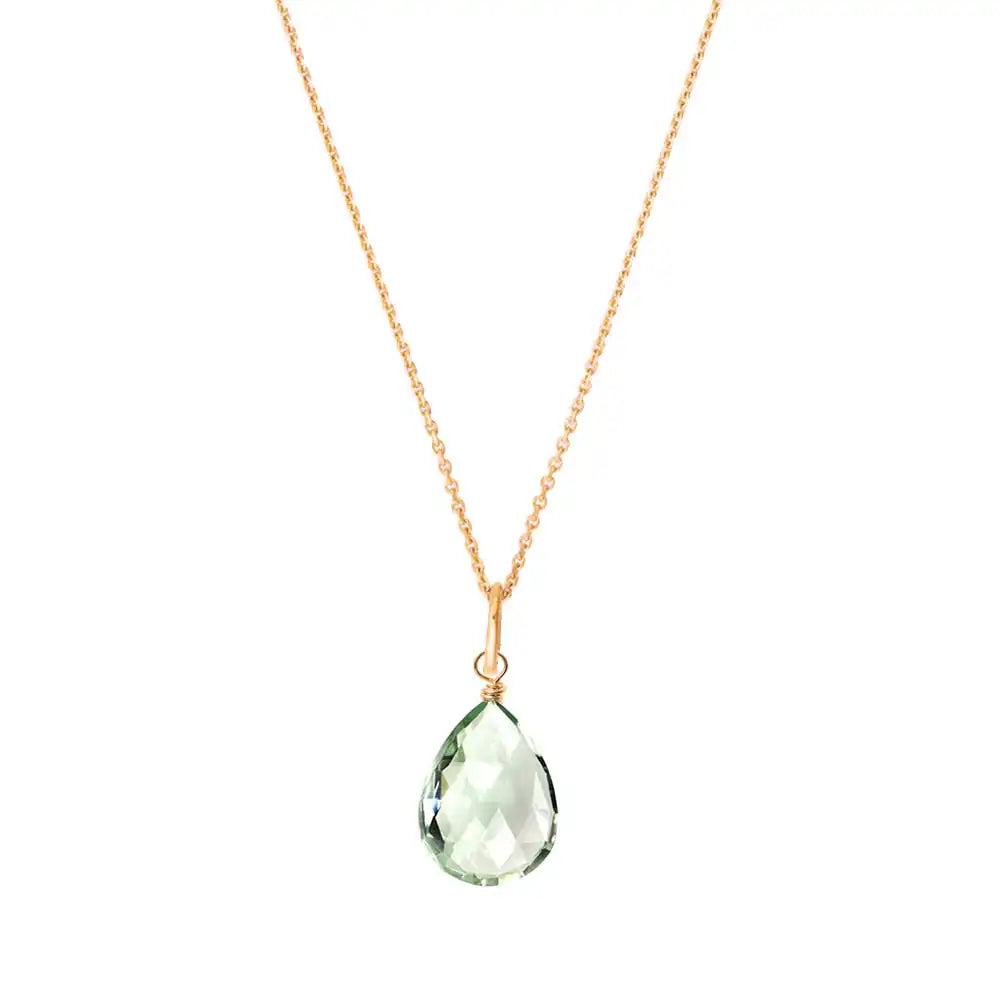 Green Amethyst drop pendant necklace in 14K rose gold, product photography variant--14K-rose-gold